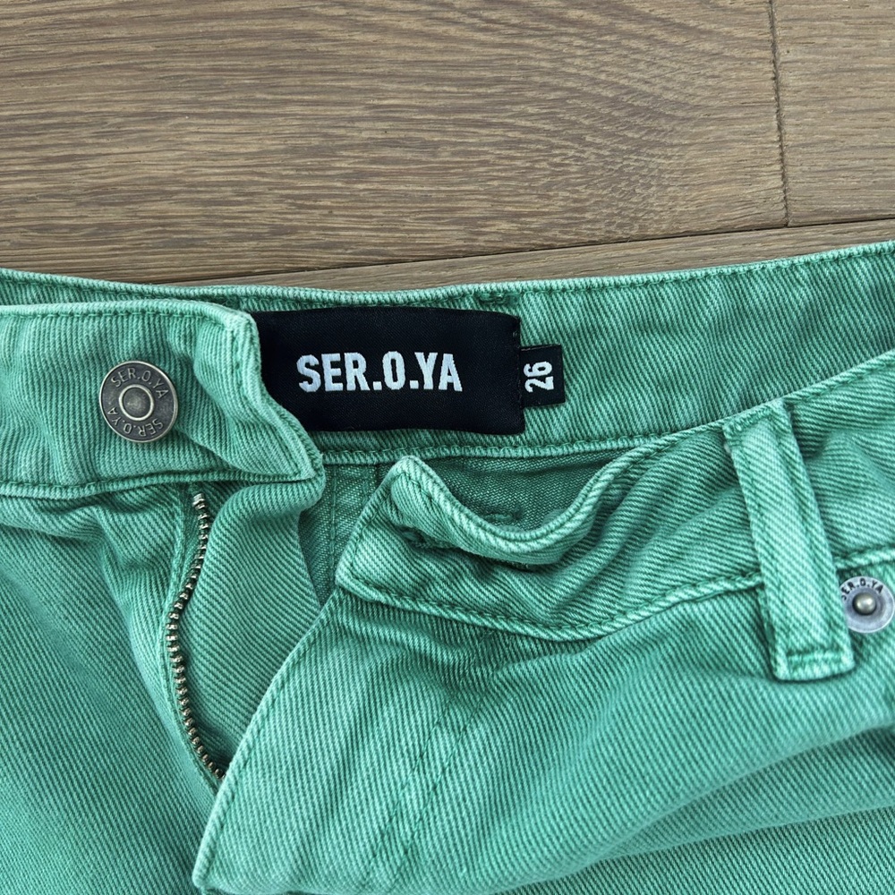 SER.O.YA Lex Distress Jean Shorts Vintage Jade Green SIZE 26 - Picture 5 of 13